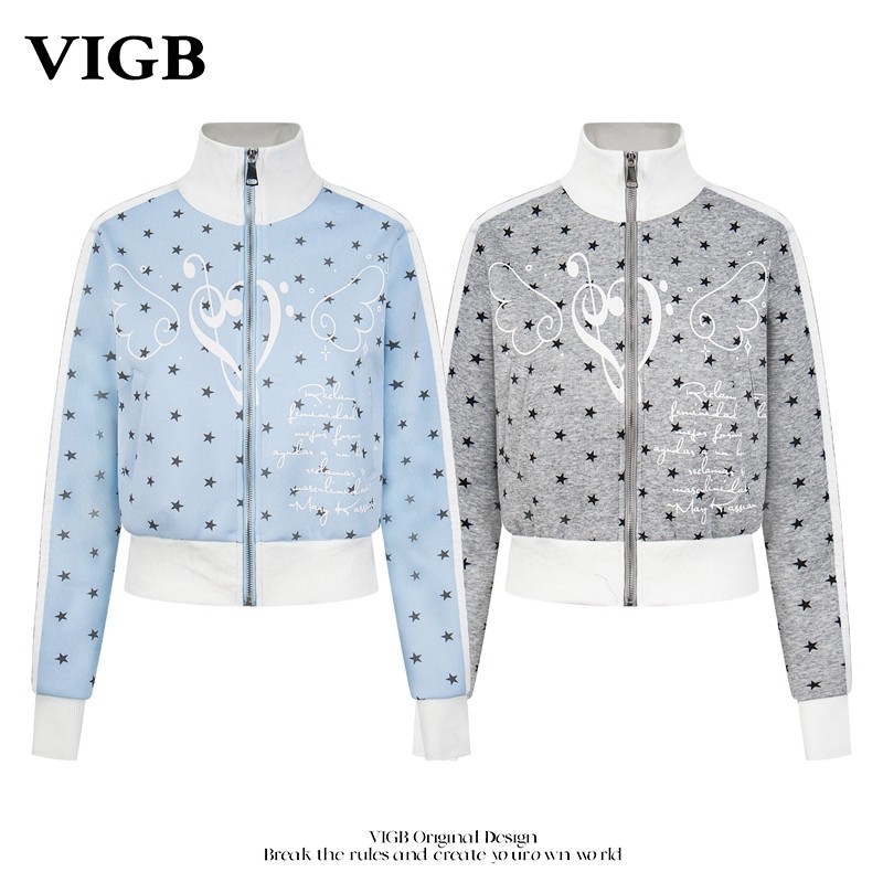 VIGB 原创国潮美式复古小个子短款卫衣女小翅膀休闲开衫外套短款