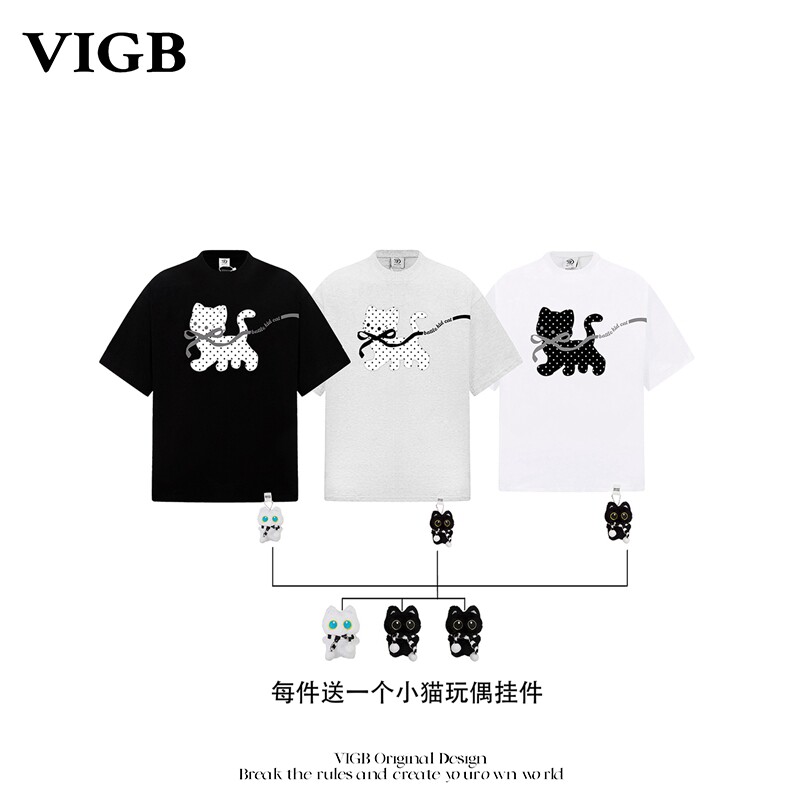 VIGB原创复古波点刺绣短袖T恤