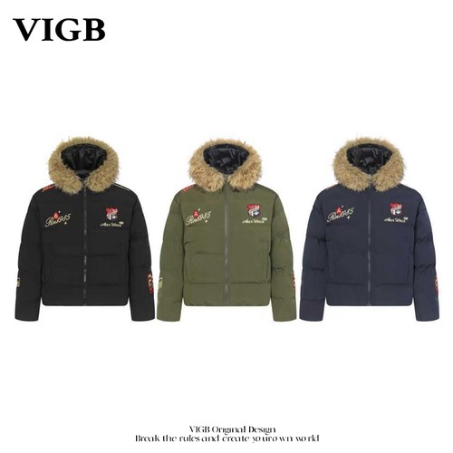 VIGB美式刺绣加厚保暖连帽棉服