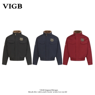 夹克男女加绒加厚棉衣 勋章刺绣立领座山雕冬季 VIGB 原创国潮美式