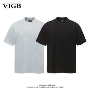 VIGB 原创国潮美式复古高街潮牌运动风小众男女夏短袖T恤半袖上衣