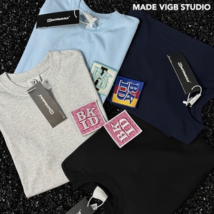 半袖 VIGB T恤男女情侣款 复古短袖 原创国潮趣味魔术贴学院风美式