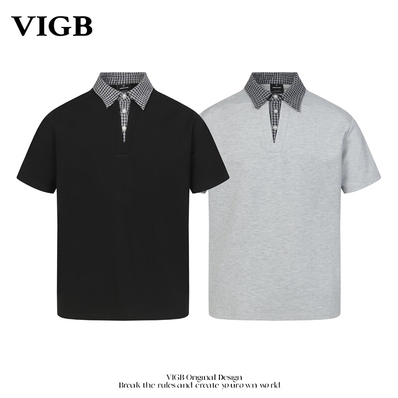 VIGB 原创国潮美式复古polo衫夏季学院风男女短袖重磅翻领T恤上衣