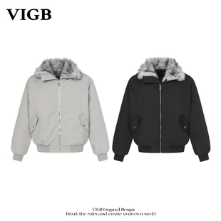 加厚外套情侣 座山雕棉服纯色男女简约休闲冬季 VIGB 原创国潮美式