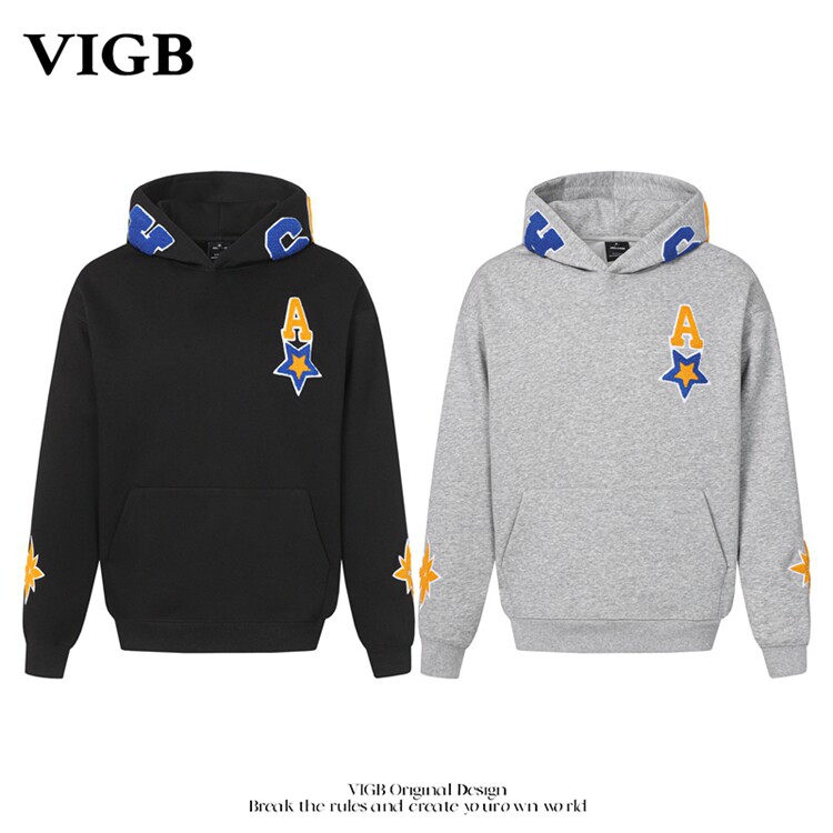 VIGB 原创国潮美式彩色字母休闲连帽卫衣男女款春季宽松帽衫外套