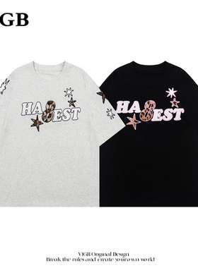 VIGB 原创国潮美式复古高街刺绣短袖t恤新款设计感痞帅纯棉上衣潮