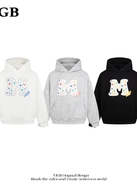 VIGB 原创国潮美式复古连帽字母套头卫衣宽松小个子休闲帽衫外套