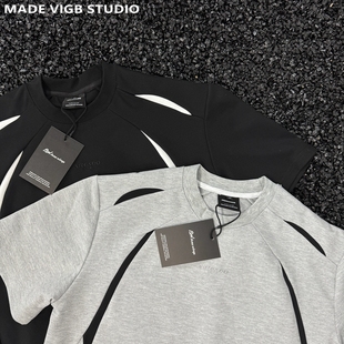 男女 复古设计感小众短袖 VIGB 原创国潮纯色立体拼接重磅T恤美式