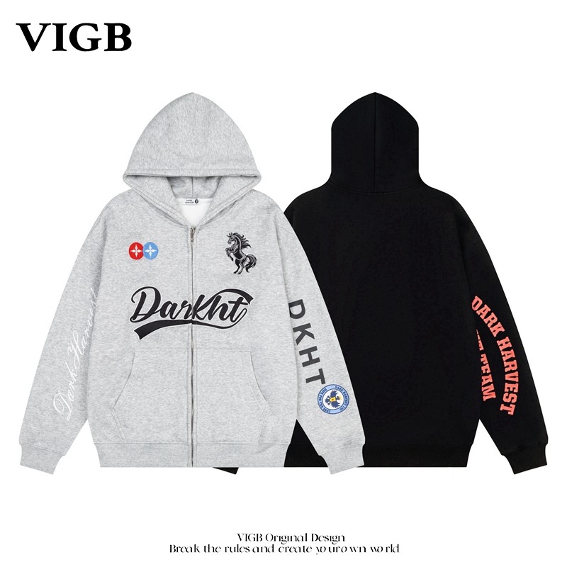 VIGB 原创国潮美式解构战马刺绣连帽卫衣宽松设计感情侣外套男女,男装,卫衣,淘宝优惠券,粉丝福利购,淘宝优惠卷