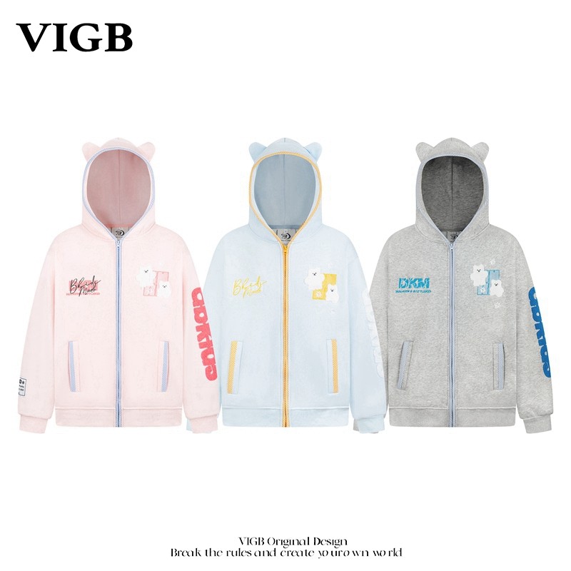 VIGB 原创国潮美式可爱刺绣雪花连帽卫衣宽松慵懒风加绒情侣外套