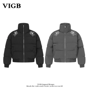 VIGB 原创国潮美式战马立领棉服男女冬季学院风加厚面包服外套潮