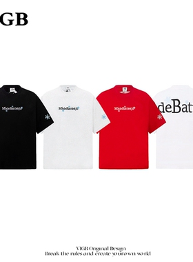 VIGB 原创国潮美式复古高街潮牌刺绣字母夏季宽松短袖T恤男女半袖