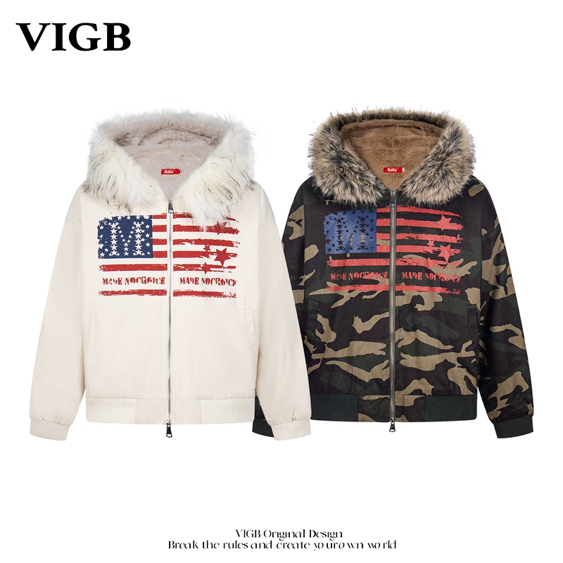 VIGB国潮美式毛领加厚情侣卫衣