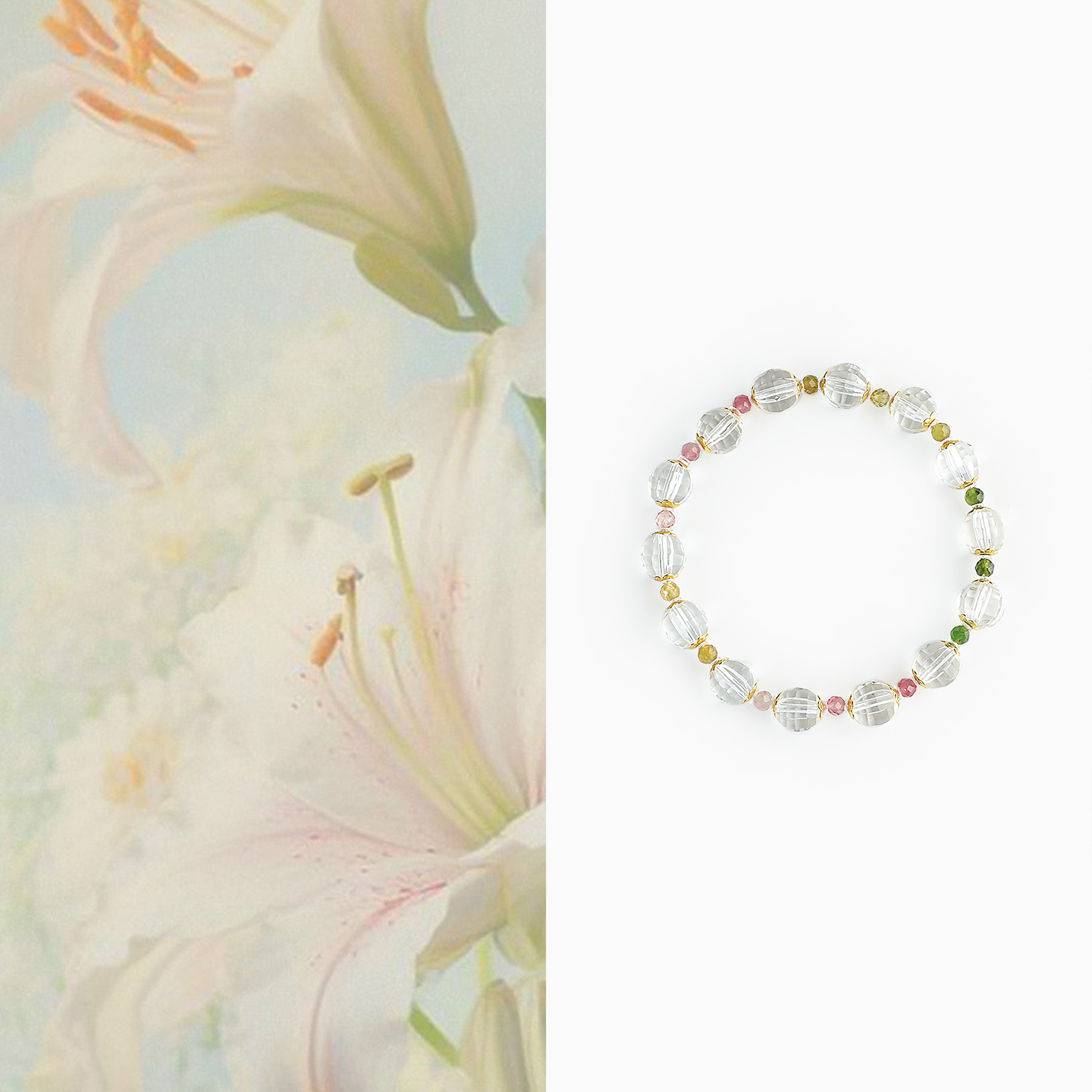 天然碧玺白水晶手串女夏日清新