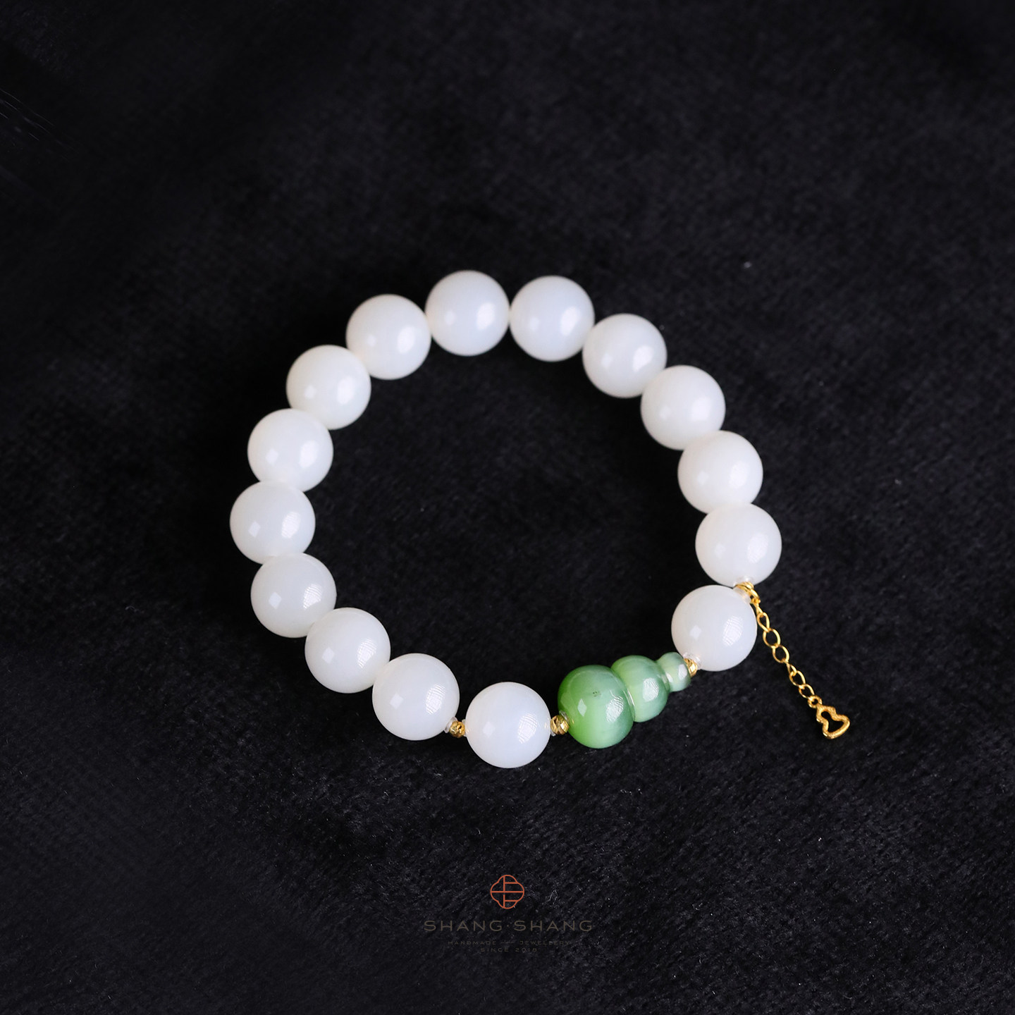 ShangShang&middot;天然和田玉手串女高品质18k金白玉碧玉葫芦手链礼物