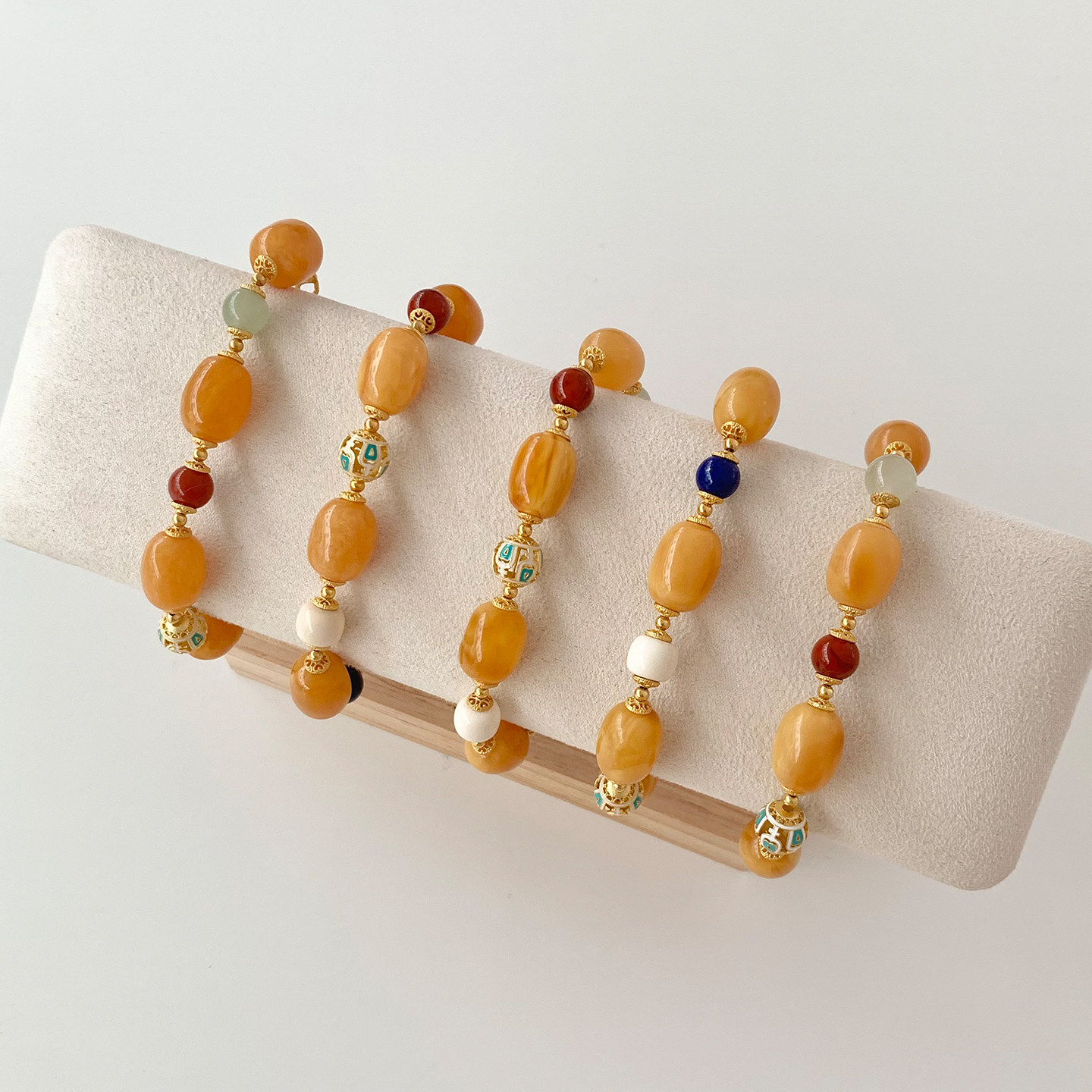 Shang原创设计天然蜜蜡南红和田玉多宝手链女手工串珠小众手串