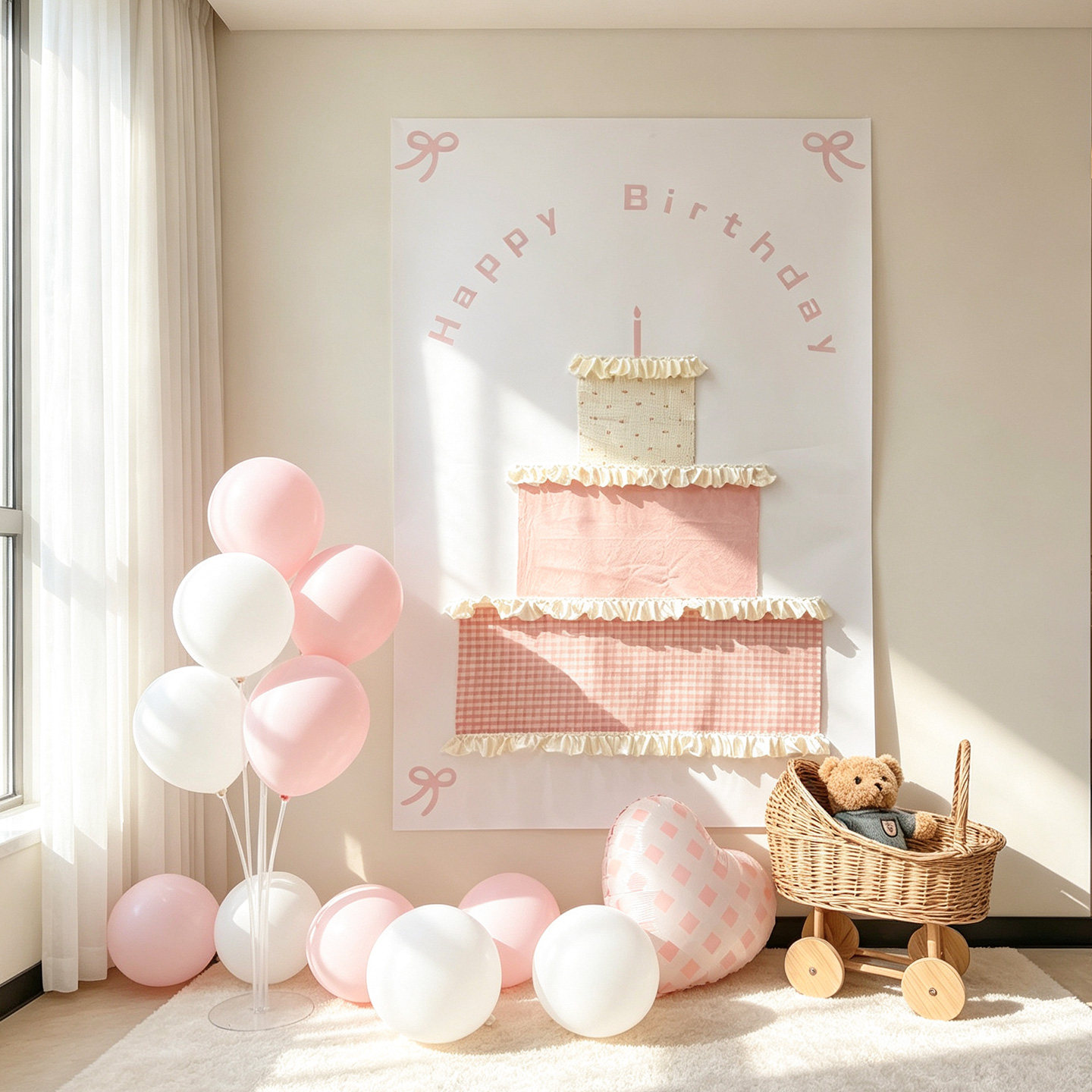 生日场景装饰背景男女儿童周岁百天派对爱心气球简约韩式拍照布置