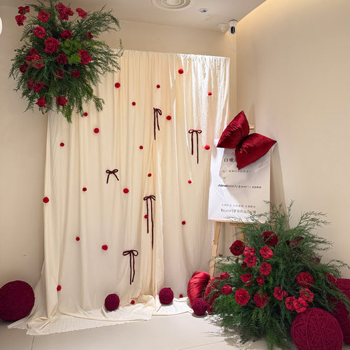 圣诞新年奶油布幔背景墙氛围装饰