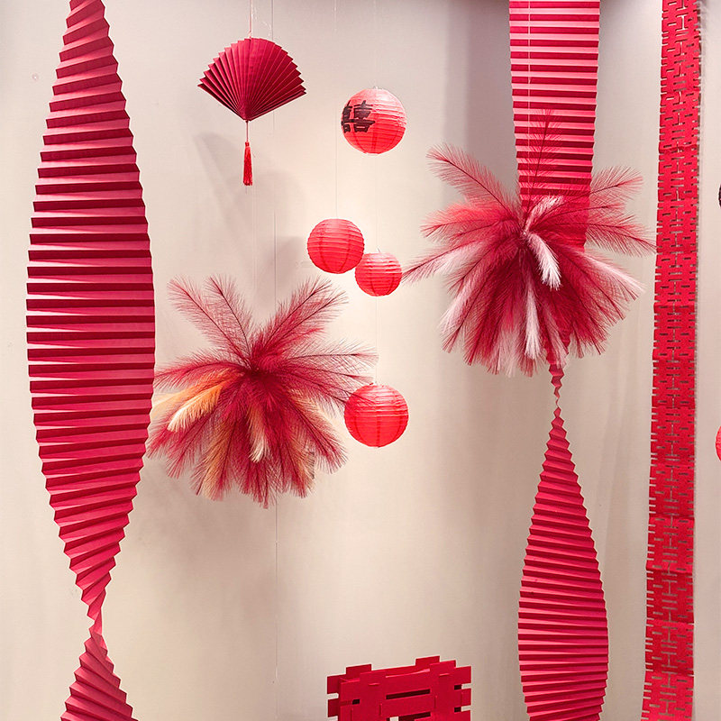 婚房结婚仿真芦苇烟花羽毛孔雀草立柱晨袍拍照背布置装饰套装客厅