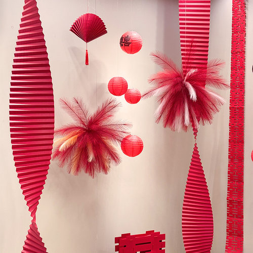 婚房结婚仿真芦苇烟花羽毛孔雀草立柱晨袍拍照背布置装饰套装客厅