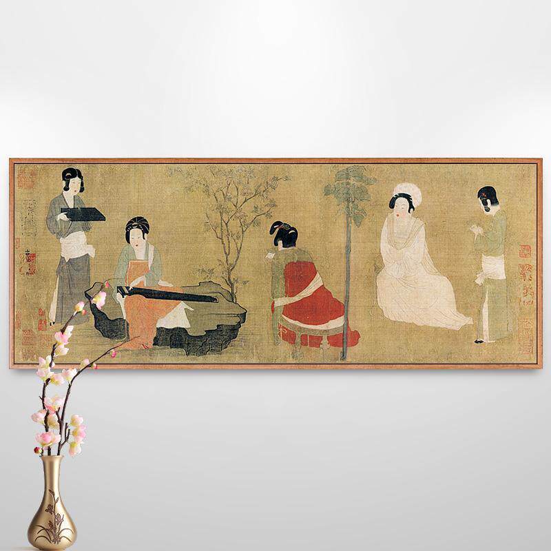 周昉调琴啜茗图古画唐代唐朝人物古代仕女图挂画新中式装饰画仿古