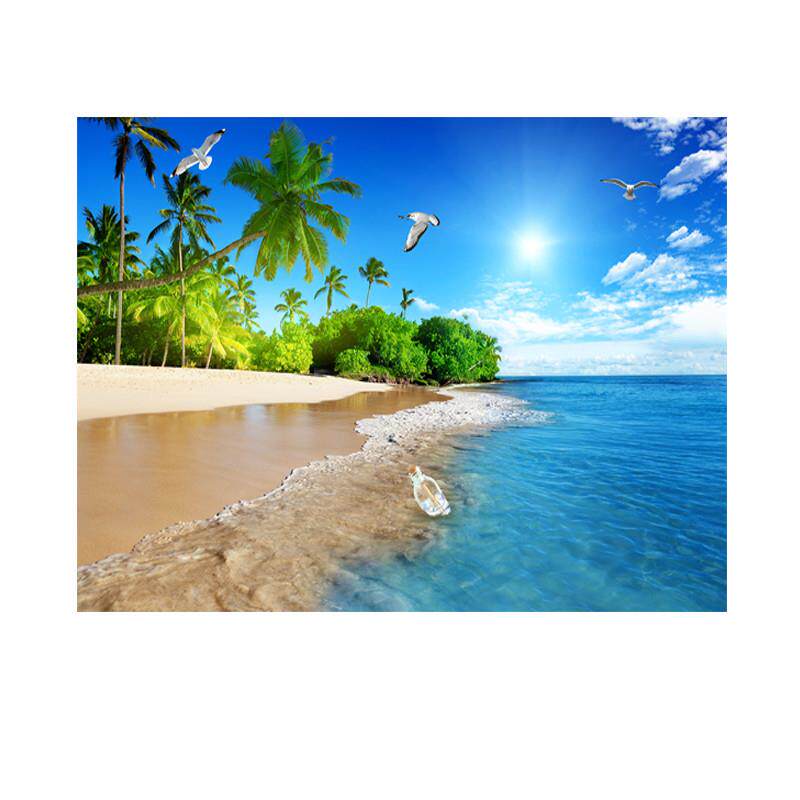海景沙滩自粘墙纸壁画直播间背景墙客厅现代装饰画室外壁纸贴纸画