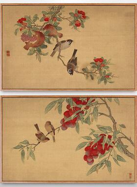 仿古花鸟画国画古典新中式装饰画走廊楼梯过道挂画古画中国风壁画
