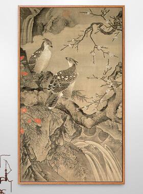 梅花双鹰图鹰画古代花鸟画新中式装饰画走廊过道竖版挂画古画仿古