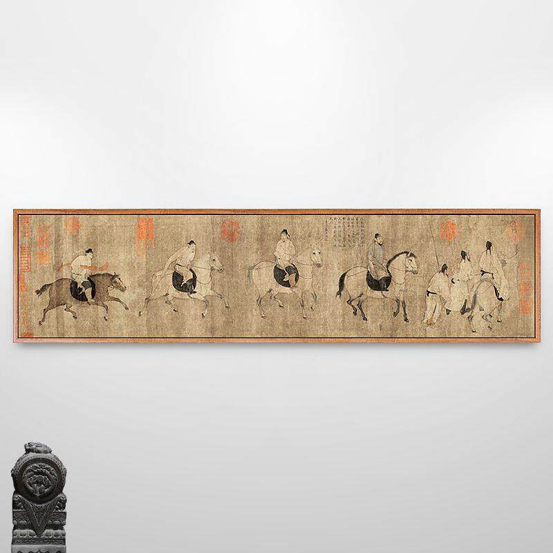 游骑图唐代唐朝古代人物骑马画新中式客厅装饰画马画挂画古画仿古
