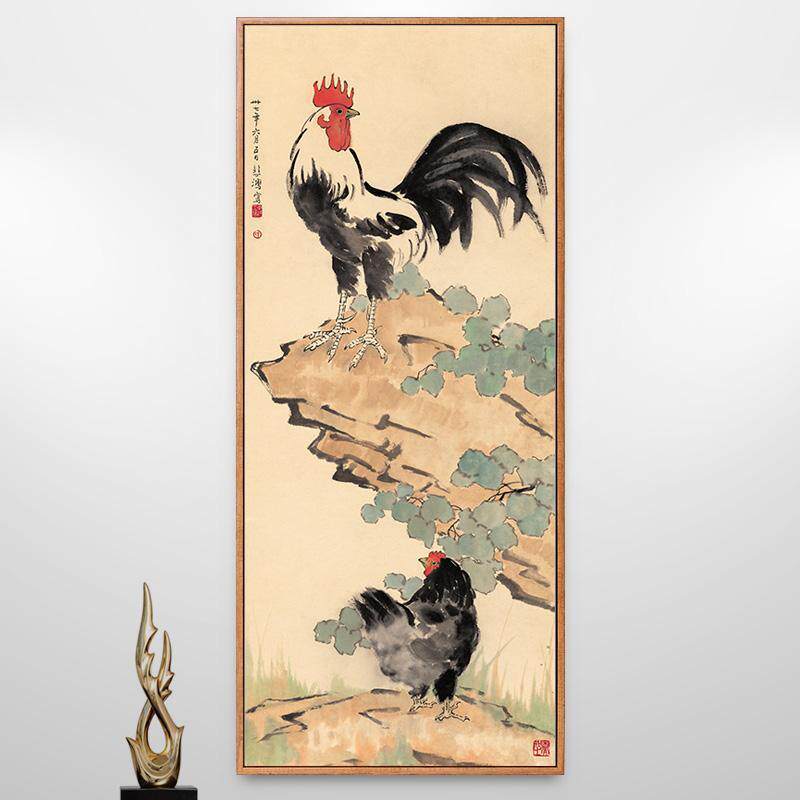 徐悲鸿国画雄鸡挂画新中式入户玄关装饰画鸡图案的画公鸡画镇宅