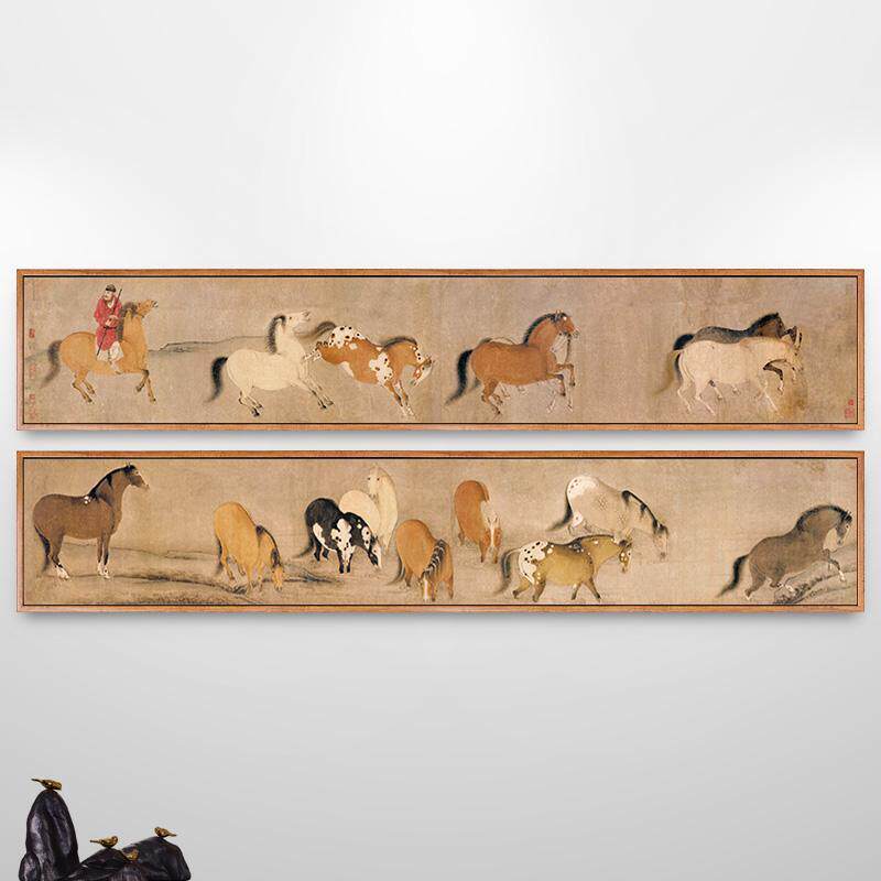 十六神骏图韩干唐朝骏马装饰画客厅背景墙新中式挂画仿古壁画横幅