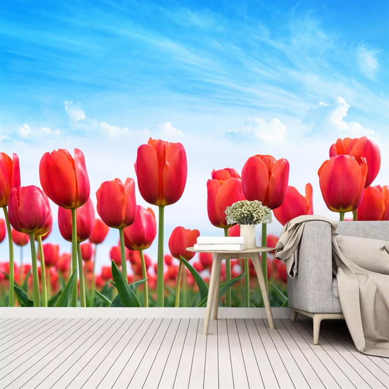 简约郁金香风景花卉自粘墙纸壁纸防水墙贴宿舍客厅沙发背景墙定制