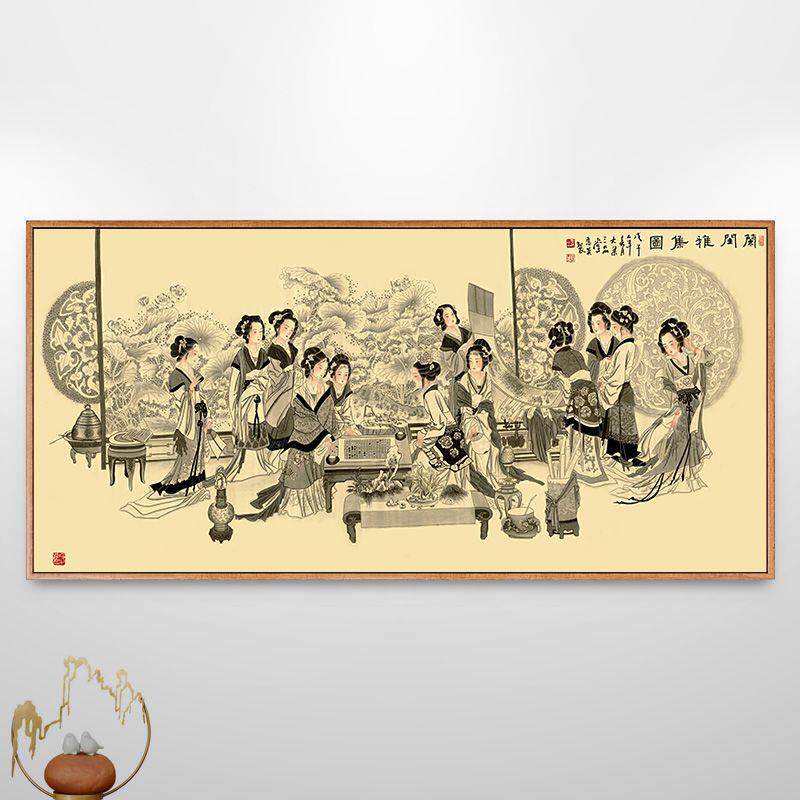 围棋教室布置古代人物下棋美人图挂画新中式客厅装饰画古装美女画