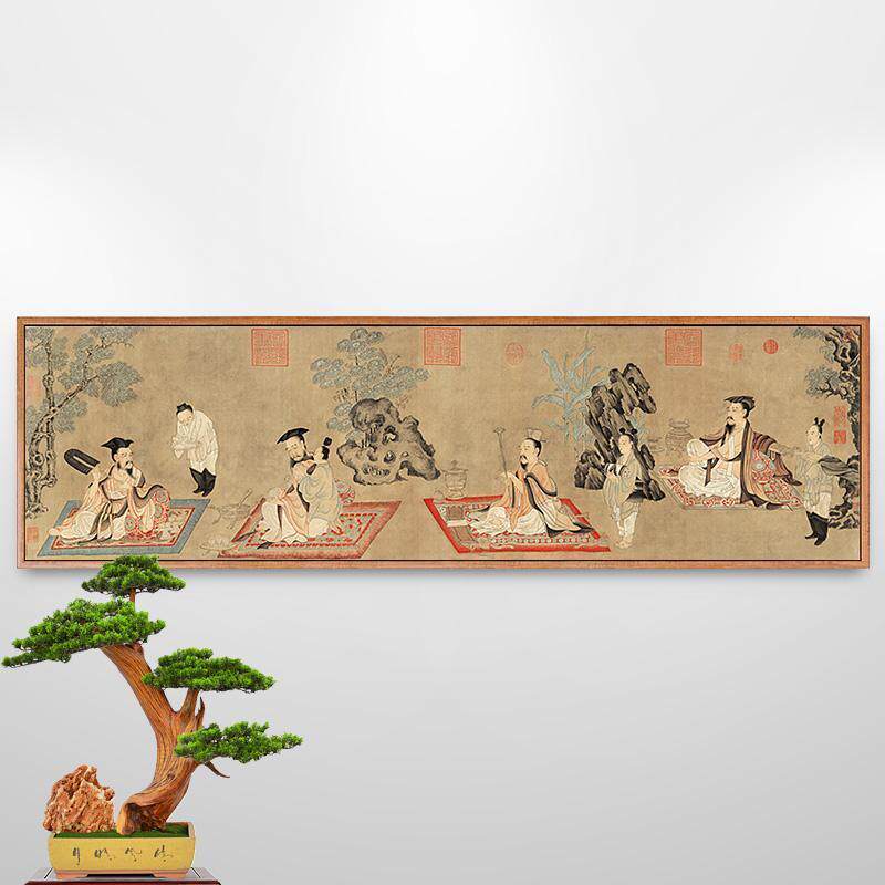 高逸图唐代孙位古代人物画新中式客厅装饰画背景墙挂画中国风古画