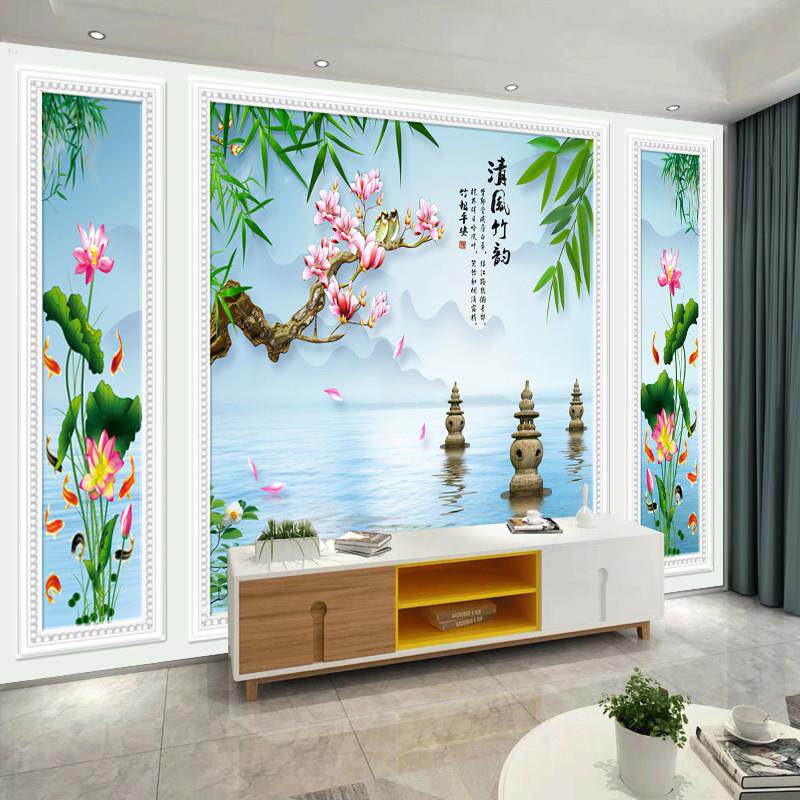 客厅装饰画电视背景墙贴画壁画墙布护墙板自粘自然风景画家和富贵
