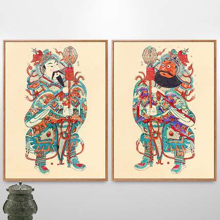 神荼郁垒画像门神挂画镇宅年画护宅入户装饰画新中式中国风
