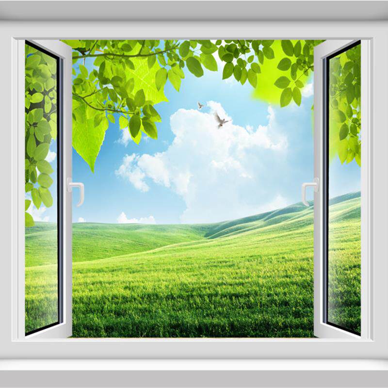 3D卧室仿真假窗户自粘墙贴装饰风景森林大海沙滩宾馆壁纸墙纸贴画