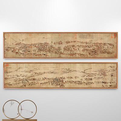 李公麟临韦偃牧放图马装饰画客厅背景墙挂画新中式壁画古画中古风