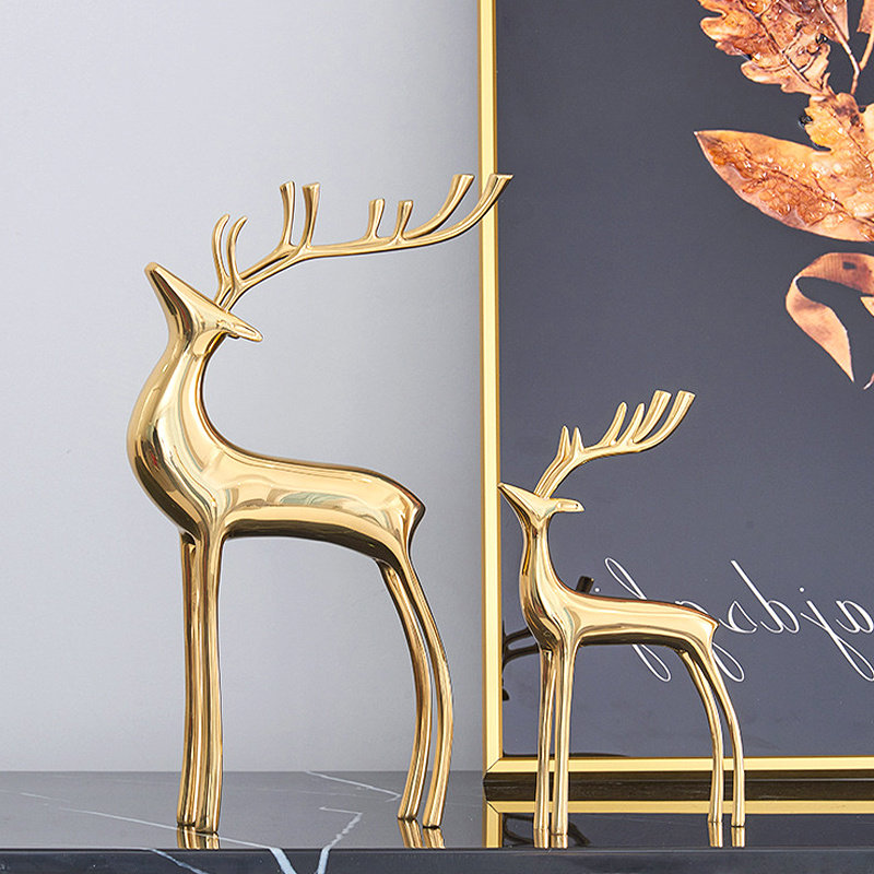 现代轻奢金色全铜鹿摆件样板间客厅书房桌面电视柜玄关麋鹿装饰品