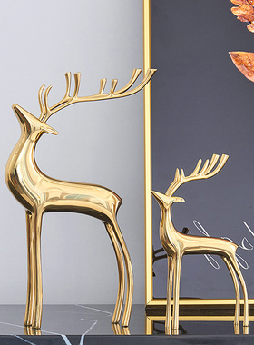 轻奢风金色全铜样板间麋鹿装饰品