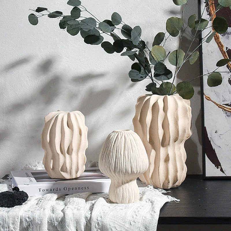 简约现代北欧侘寂风客厅桌面装饰品不规则皱褶波浪纹陶瓷花瓶摆件,家居饰品,花瓶,淘宝优惠券,粉丝福利购,淘宝优惠卷