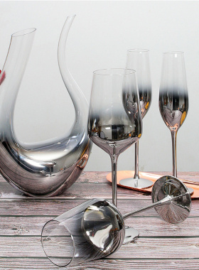 创意特色个性高级感精美电镀镜面银灰色金属感醒酒器红酒杯香槟杯