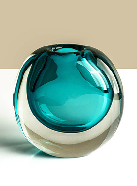 吹制超厚水晶琉璃蓝色玻璃花器