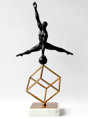 铁艺几何魔方黑色体操小人装饰品