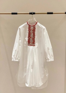 欧美外贸重工珍珠珊瑚连衣裙 腰部重工压褶设计连衣裙