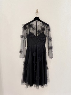 重工立体玫瑰连衣裙 立体玫瑰花全部纯手工连衣裙