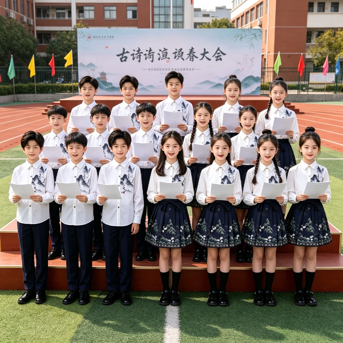 儿童中国风合唱演出服初中生小学生爱国朗诵比赛服装男女童马面裙