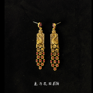 鹿与花园 百搭耳饰夸张女 雀影vintage复古古着耳钉耳环中古新中式