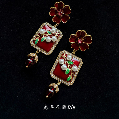 中古Vintage宫廷耳钉夸张花耳饰