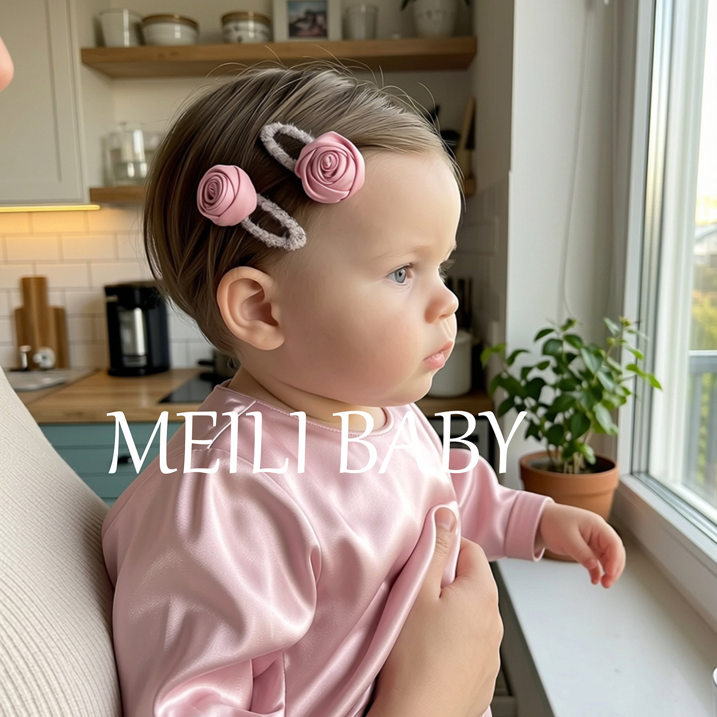 北欧系婴幼儿童可爱粉色玫瑰花发夹女童手工花朵女童发饰儿童头饰